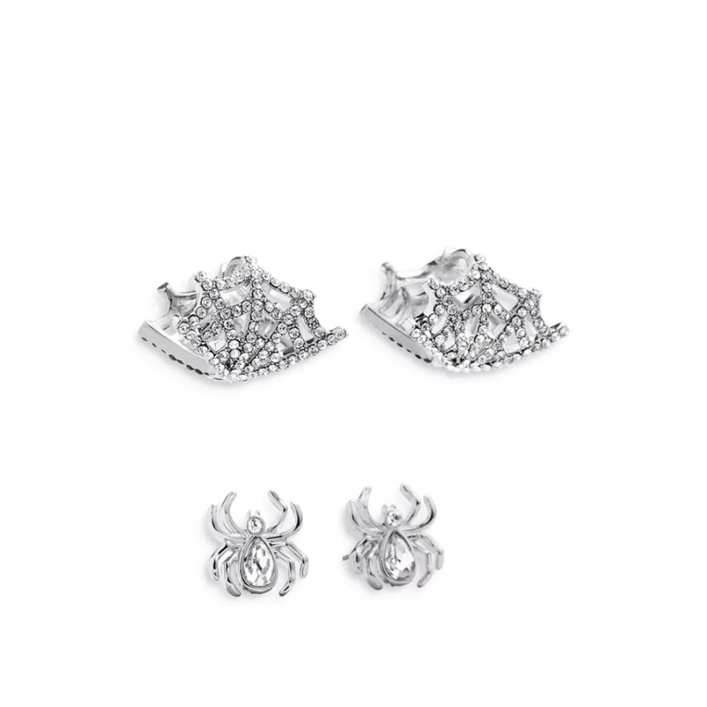 Baublebar Crawlers Crystal Web Hoop & Spider Stud Earrings in Silver Tone